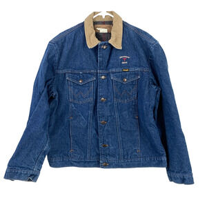 Wrangler Jean Dark Denim Blanket Lined Jacket 44 READ EMBROIDERED